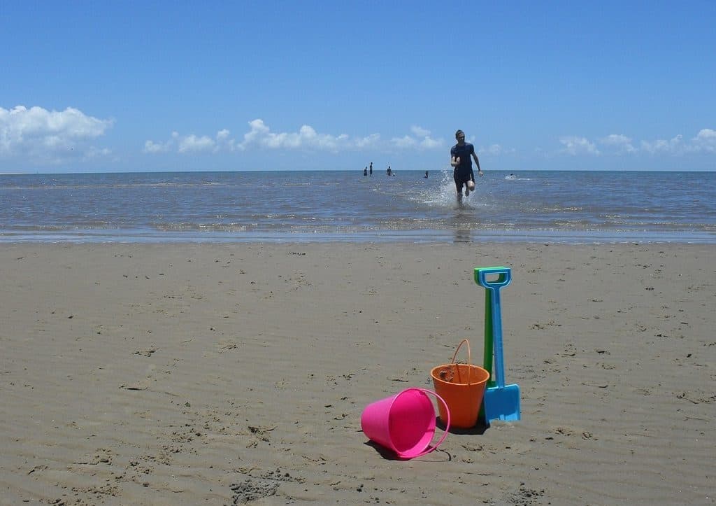 Bucket and spade on a beach