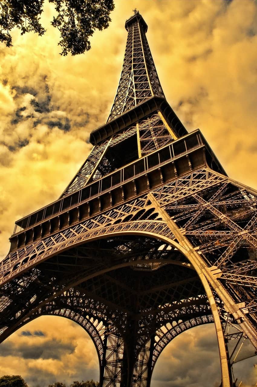 The Eiffel Tower in Paris, France: One of the country's top tourist attractions.