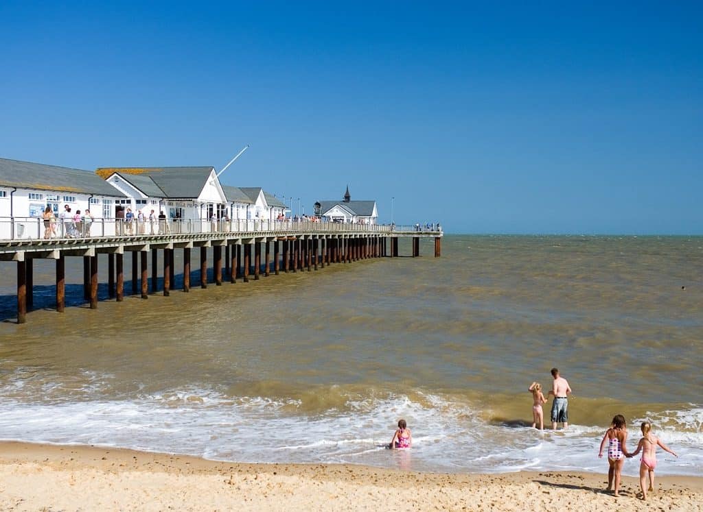 Families playing on Southwold Beach