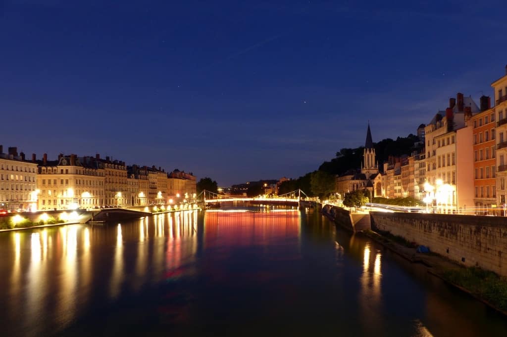 Lyon river at night